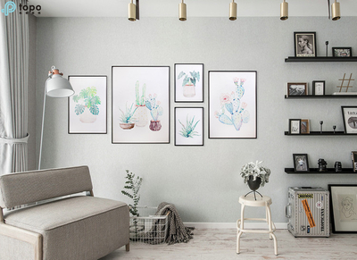 Pintura de decoración de sala de estar en maceta de planta verde