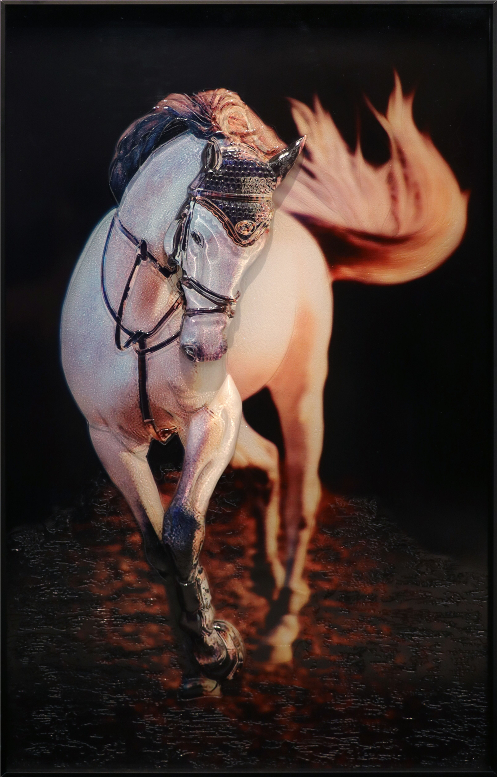 Pintura hecha a mano de acrílico del vidrio de la pared del arte del caballo realista para la decoración casera