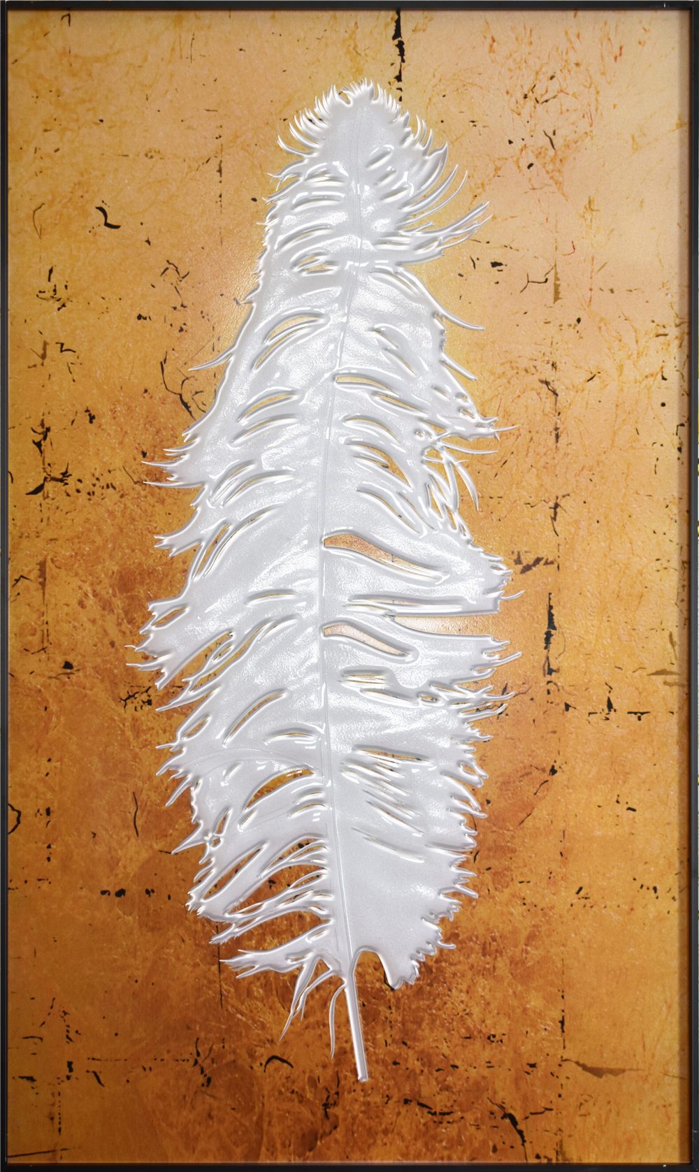 Pinturas de cristal con incrustaciones de arte grabado pluma blanca colorida de estilo moderno