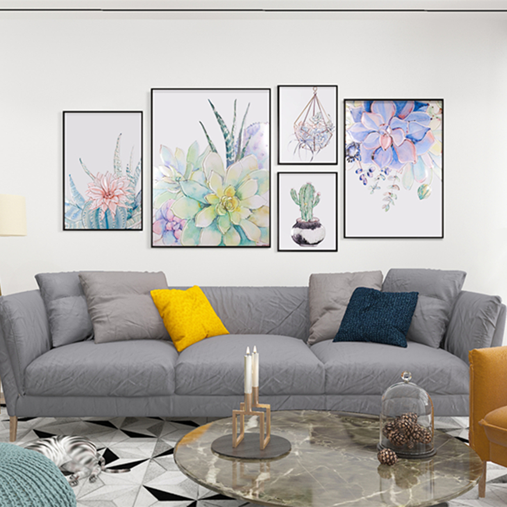Arte moderno para colgar en la pared, decoración coloreada, planta suculenta, loft, pintura sobre vidrio