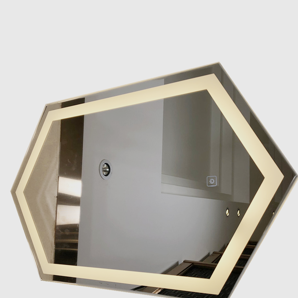 5 mm hexagonal Baño de luz LED de alta definición de plata Espejo anti